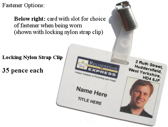 Photo ID with nylon strap clip and text